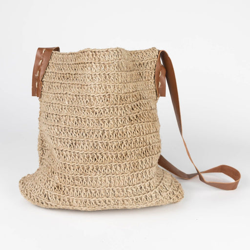 Crochet Jute Shoulder Bag Leather Strap Ten Thousand Villages