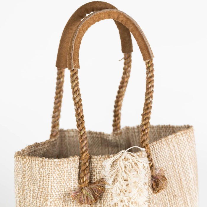 Jute & Cotton Tote with Leather Handles - Ten Thousand Villages 5