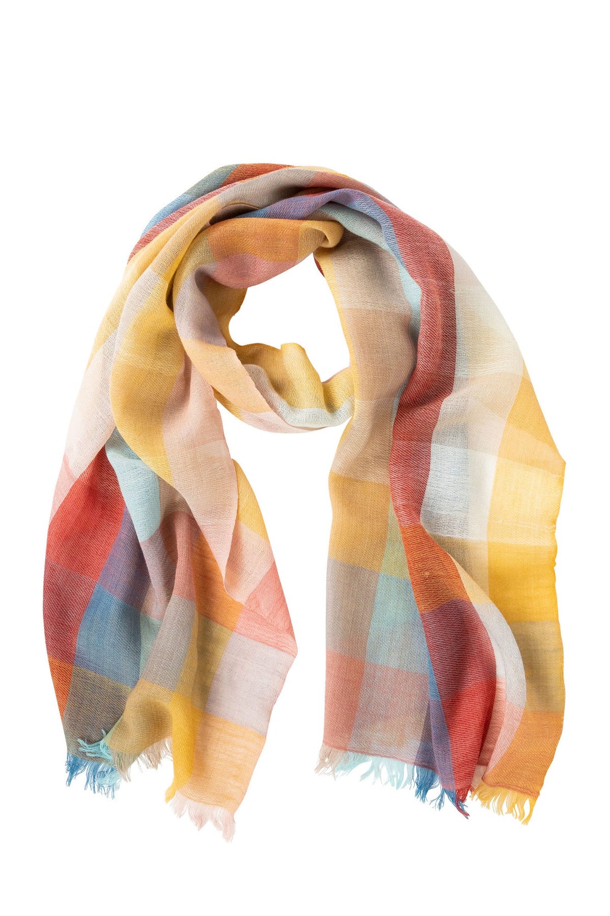 Over the Rainbow Plaid Blanket Scarf with Leather Detail