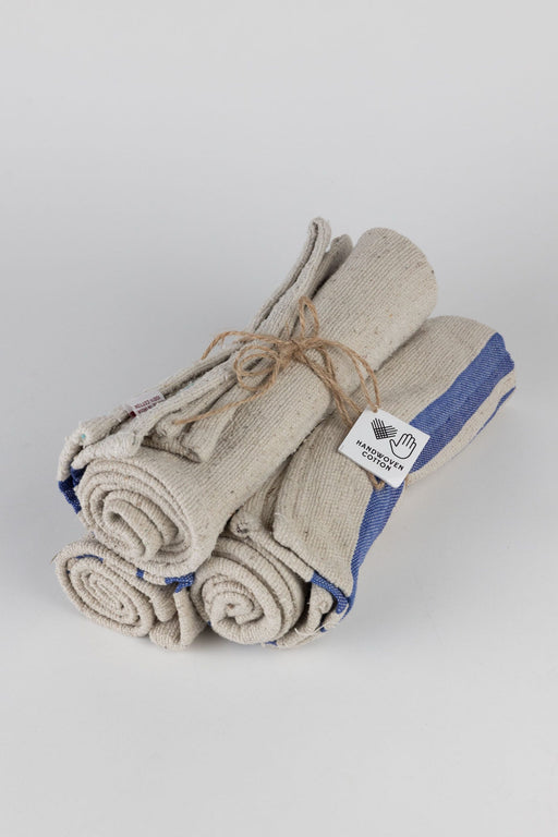 Blue Tan Wide Stripe Tea Towel Set - Set of Three