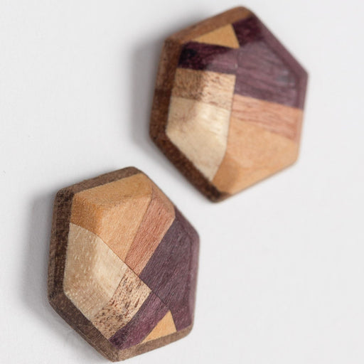 Wood Hexagon Stud Earrings