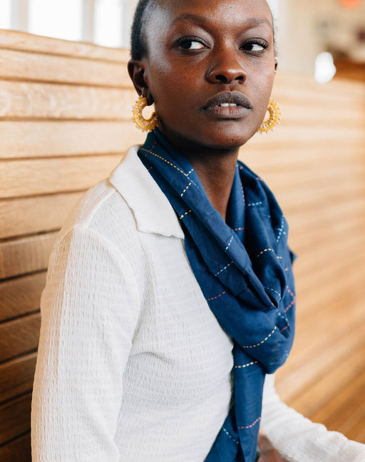 Deep Blue Kantha Stitch Scarf - Ten Thousand Villages