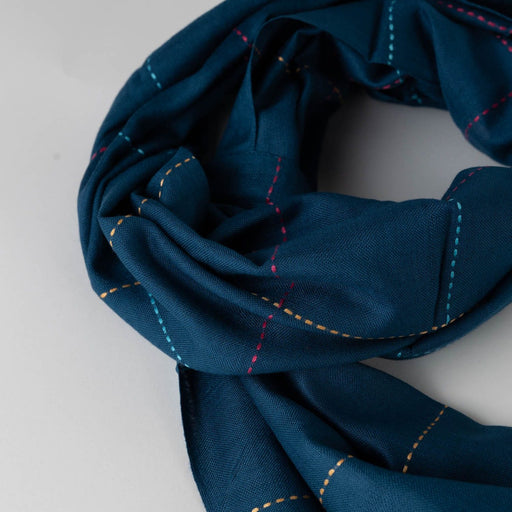 Deep Blue Kantha Stitch Scarf