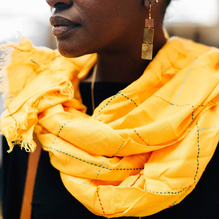 Goldenrod Kantha Stitch Scarf - Ten Thousand Villages 1