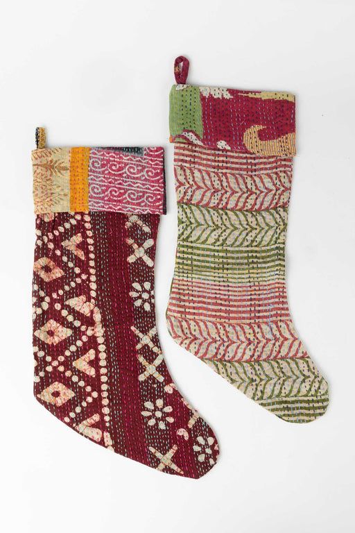 Kantha Stitched Stocking - Ten Thousand Villages