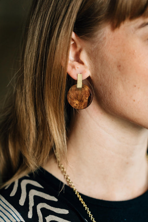 Wood & Brass Post Earrings