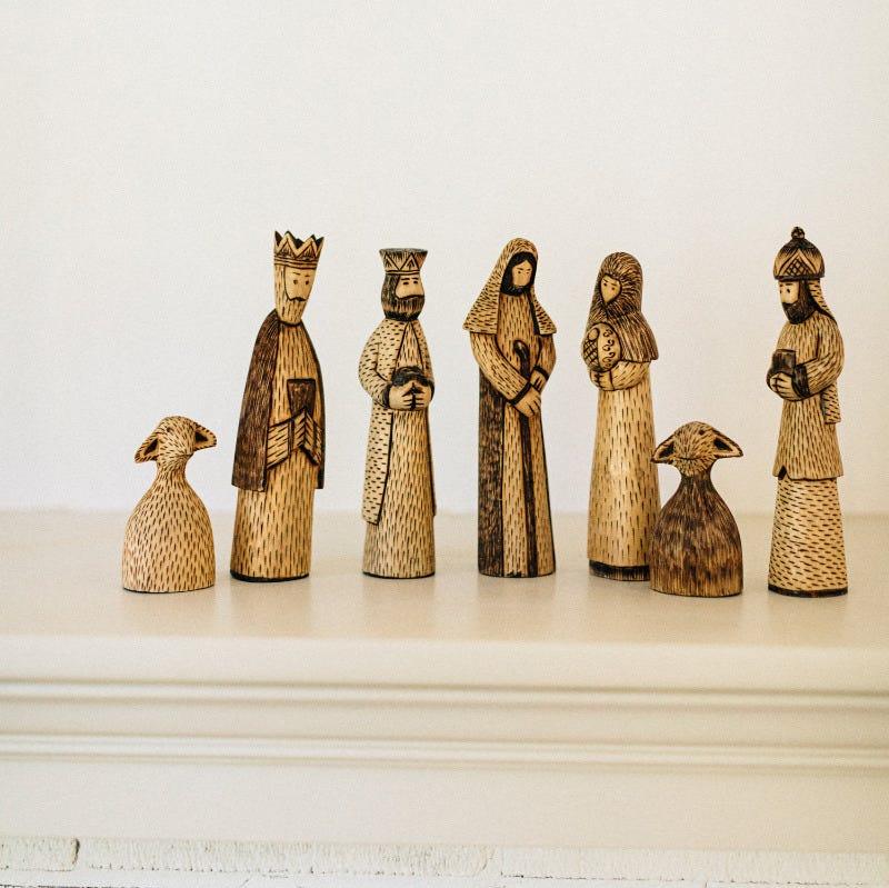 Nativity Figurines, Hand good Carved Wood, Complete 17 Pc. Set, Vintage & Beautiful!